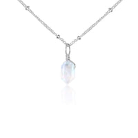 Double Terminated Crystal Pendant Necklace - Rainbow Moonstone - Sterling Silver Satellite - Luna Tide Handmade Jewellery