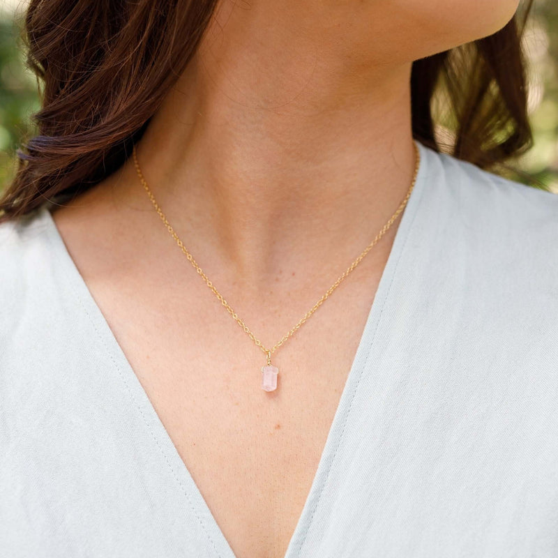 Double Terminated Crystal Pendant Necklace - Rose Quartz - 14K Gold Fill - Luna Tide Handmade Jewellery