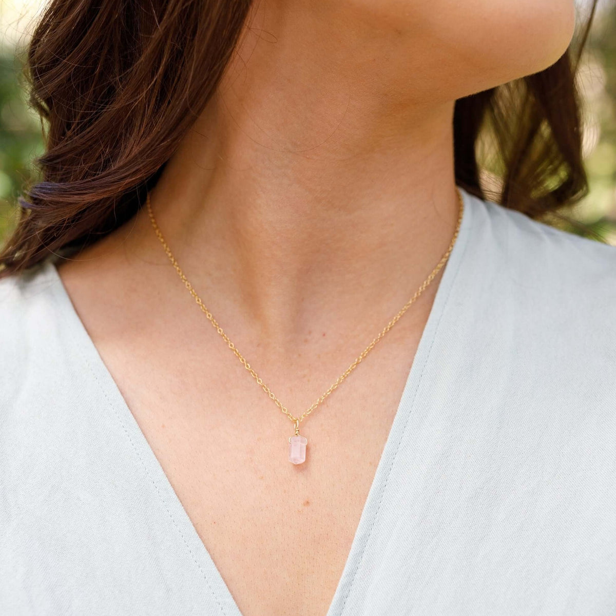 Double Terminated Crystal Pendant Necklace - Rose Quartz - 14K Gold Fill - Luna Tide Handmade Jewellery