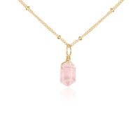 Double Terminated Crystal Pendant Necklace - Rose Quartz - 14K Gold Fill Satellite - Luna Tide Handmade Jewellery