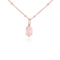 Double Terminated Crystal Pendant Necklace - Rose Quartz - 14K Rose Gold Fill Satellite - Luna Tide Handmade Jewellery