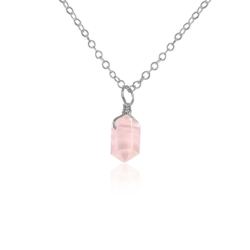 Double Terminated Crystal Pendant Necklace - Rose Quartz - Stainless Steel - Luna Tide Handmade Jewellery