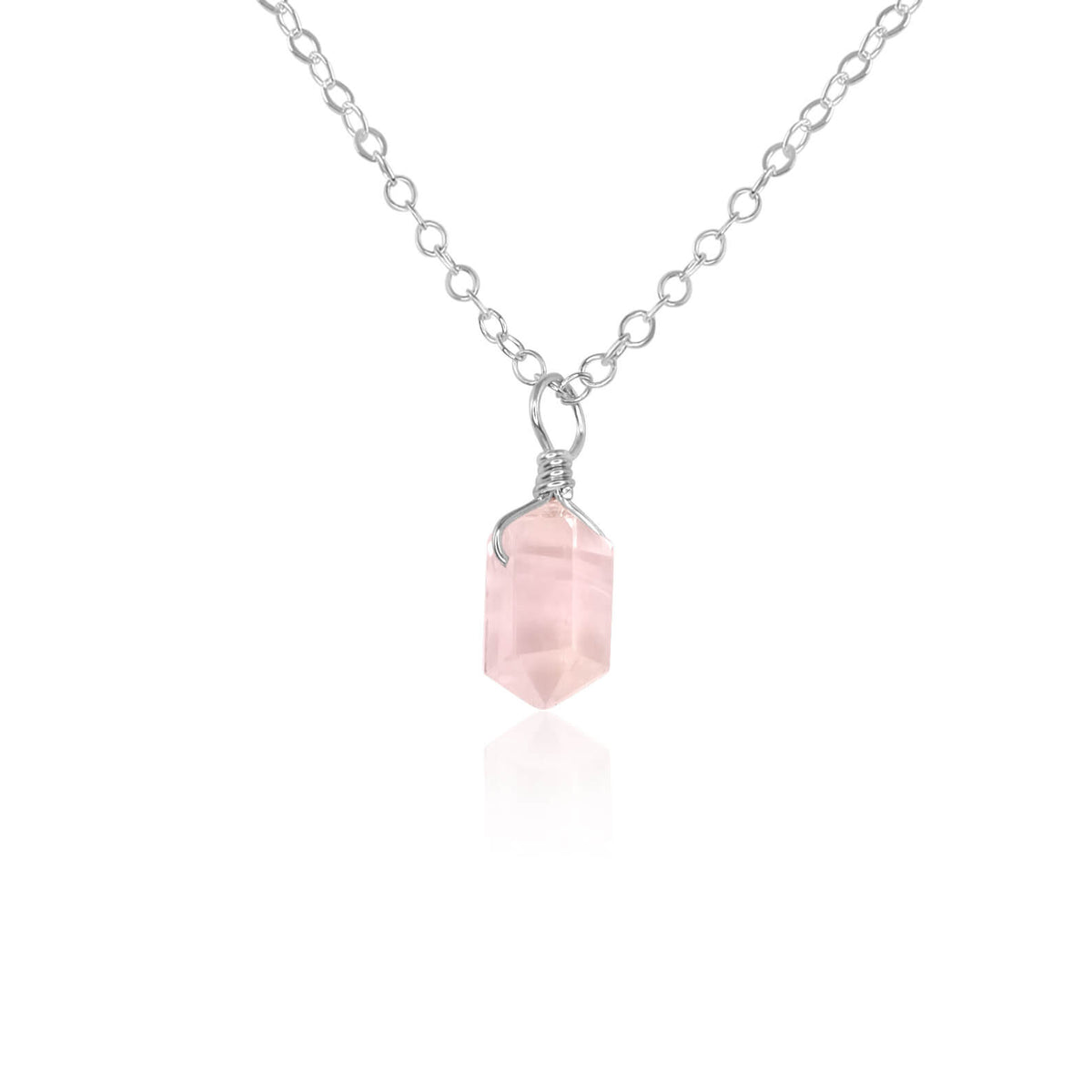 Double Terminated Crystal Pendant Necklace - Rose Quartz - Sterling Silver - Luna Tide Handmade Jewellery