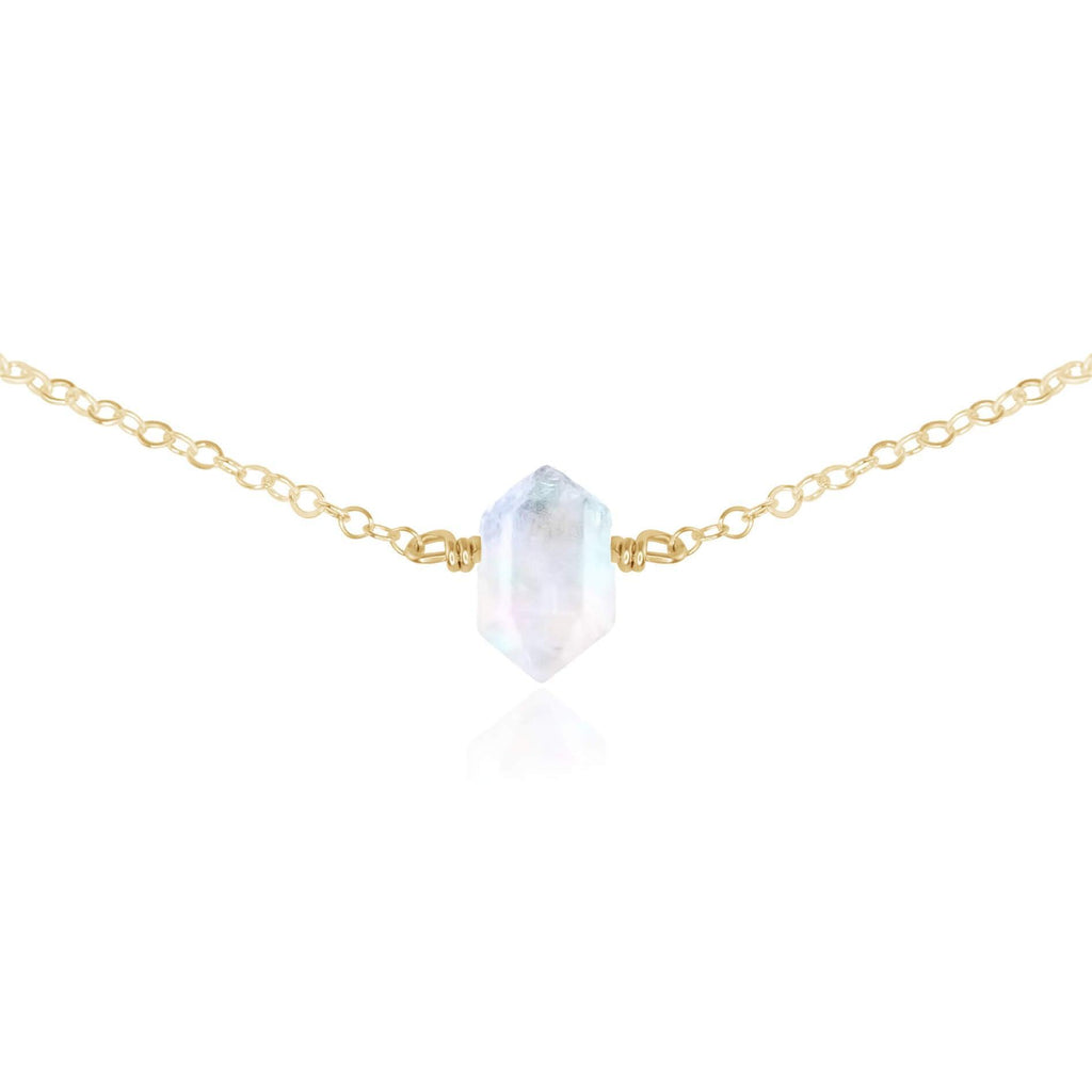 Double Terminated Rainbow Moonstone Mini Crystal Point Choker Necklace - Double Terminated Rainbow Moonstone Mini Crystal Point Choker Necklace - 14k Gold Fill - Luna Tide Handmade Crystal Jewellery