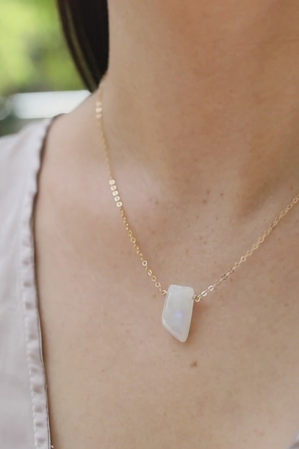 Small Smooth Rainbow Moonstone Crystal Slab Necklace
