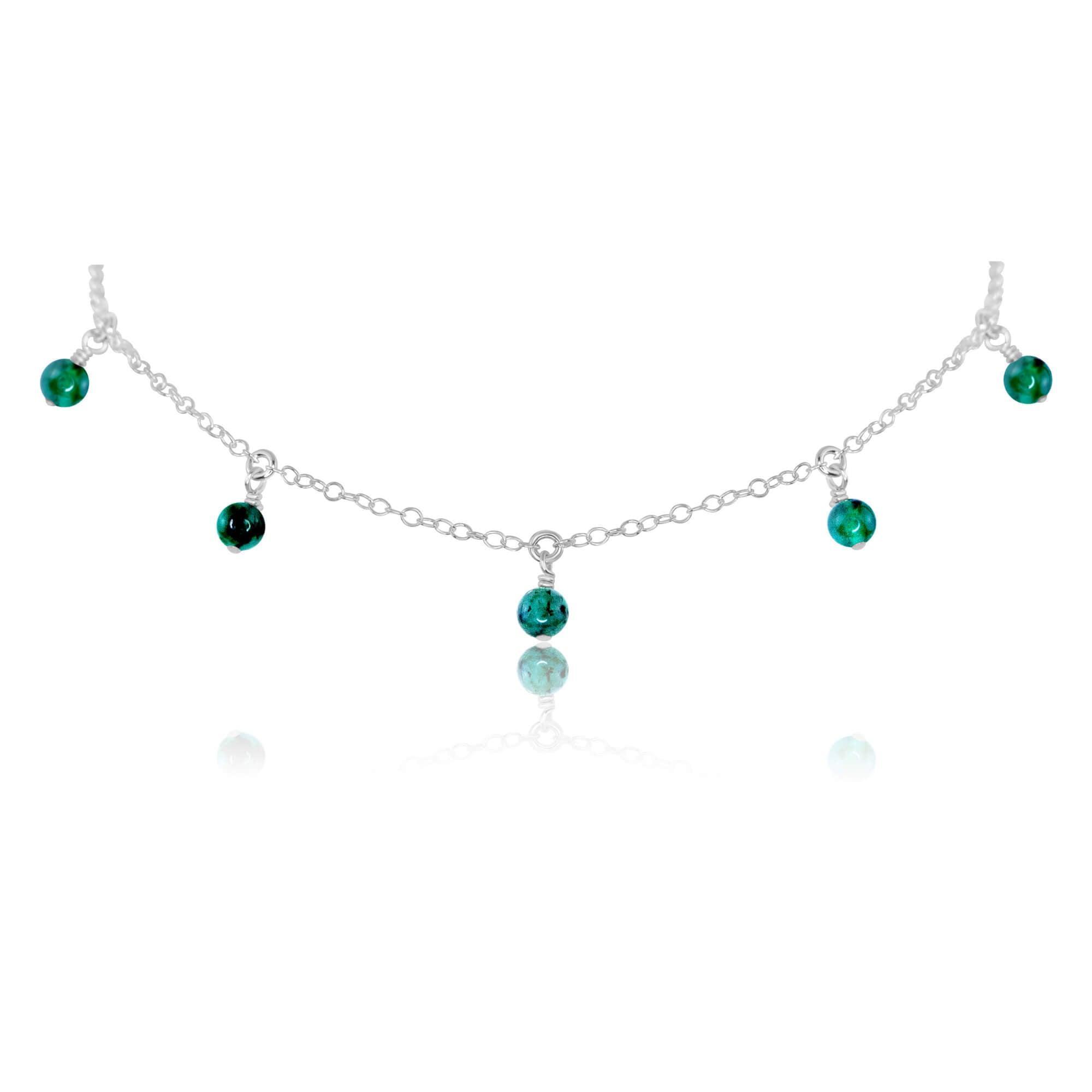Emerald Bead Drop Choker - Emerald Bead Drop Choker - Sterling Silver - Luna Tide Handmade Crystal Jewellery