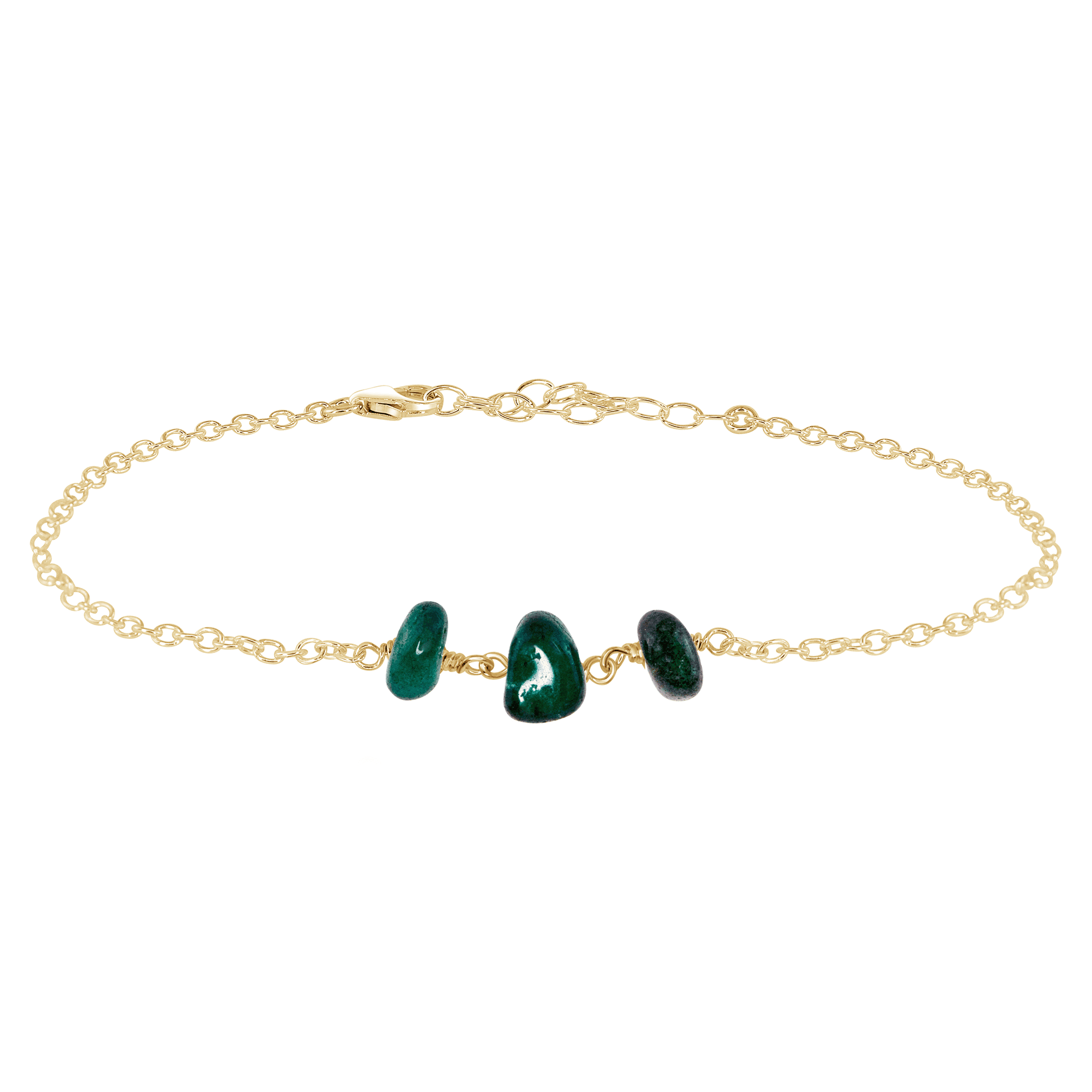 Emerald Beaded Chain Anklet - Emerald Beaded Chain Anklet - 14k Gold Fill - Luna Tide Handmade Crystal Jewellery