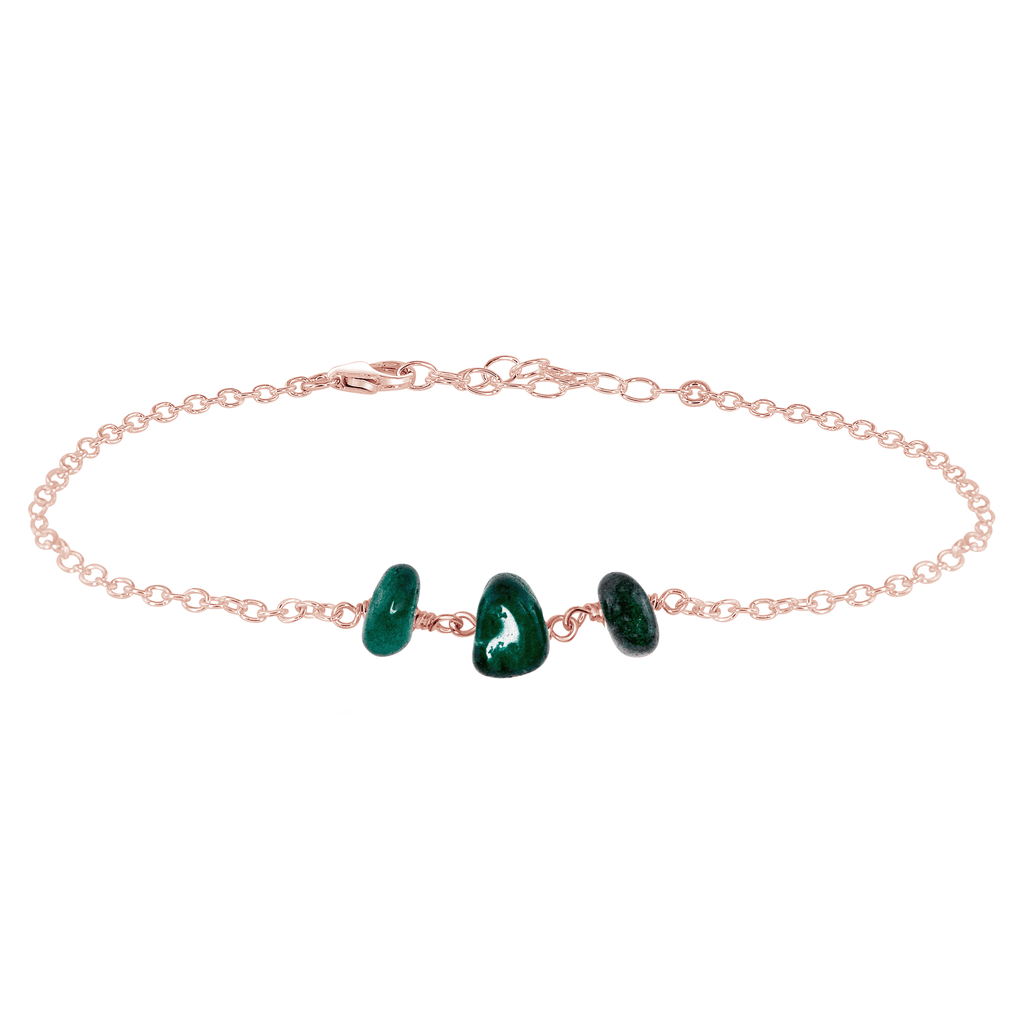 Emerald Beaded Chain Anklet - Emerald Beaded Chain Anklet - 14k Rose Gold Fill - Luna Tide Handmade Crystal Jewellery