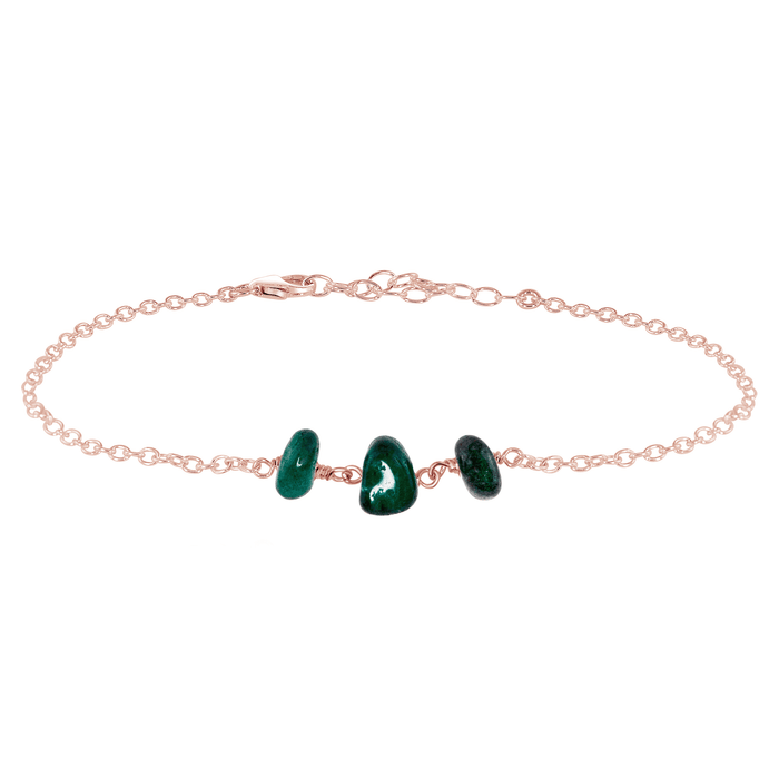 Emerald Beaded Chain Anklet - Emerald Beaded Chain Anklet - 14k Rose Gold Fill - Luna Tide Handmade Crystal Jewellery