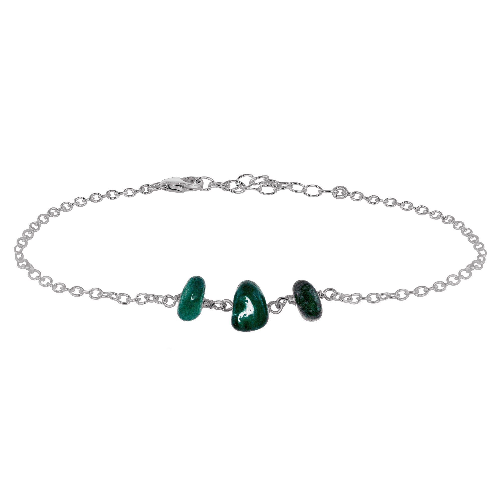 Emerald Beaded Chain Anklet - Emerald Beaded Chain Anklet - Stainless Steel - Luna Tide Handmade Crystal Jewellery