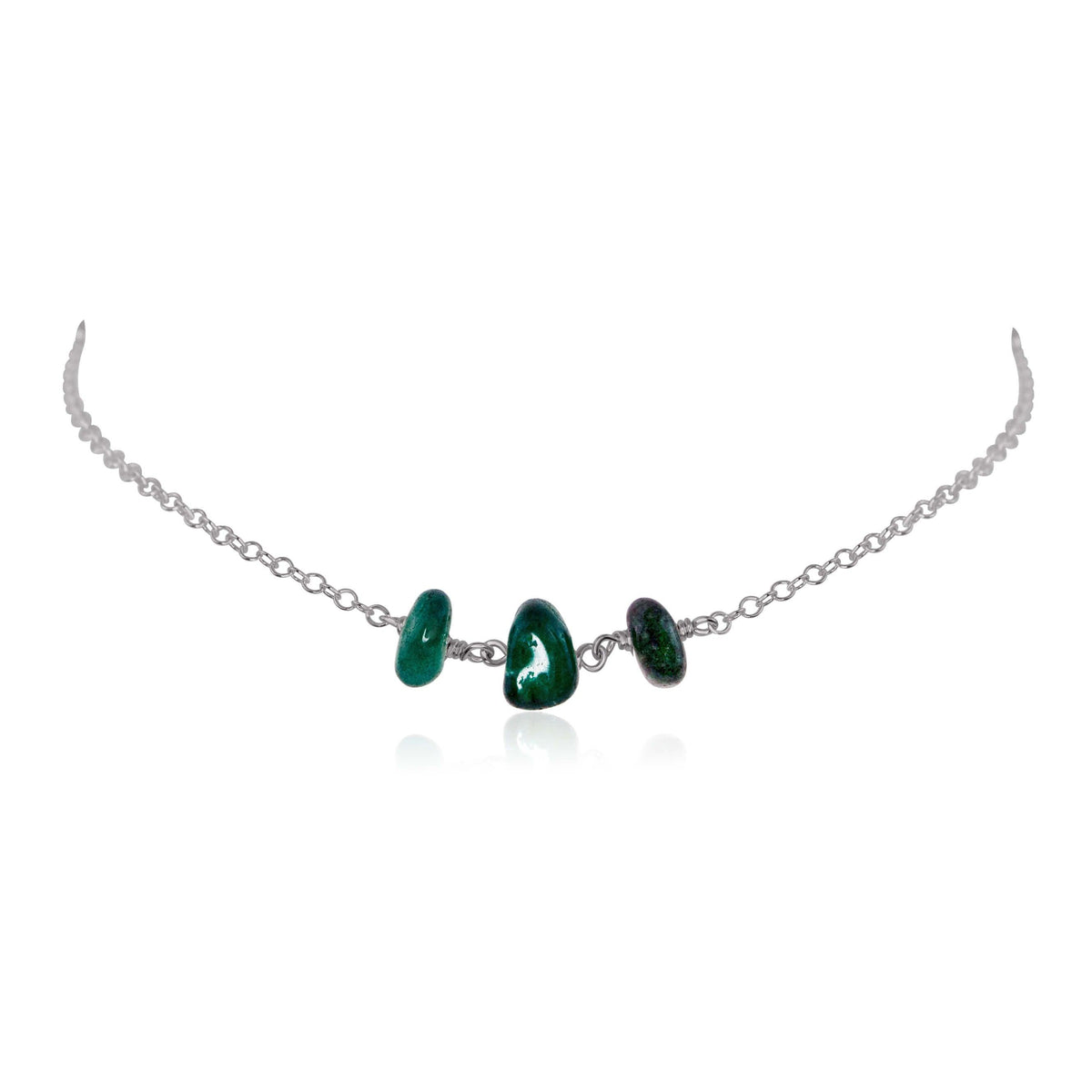 Beaded Chain Choker - Emerald - Stainless Steel - Luna Tide Handmade Jewellery