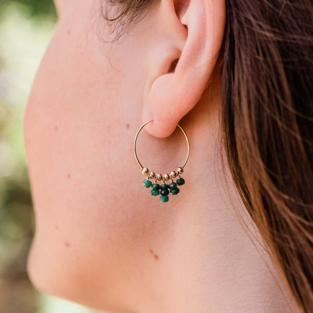 Emerald Statement Hoop Earrings - Emerald Statement Hoop Earrings - 14k Gold Fill - Luna Tide Handmade Crystal Jewellery