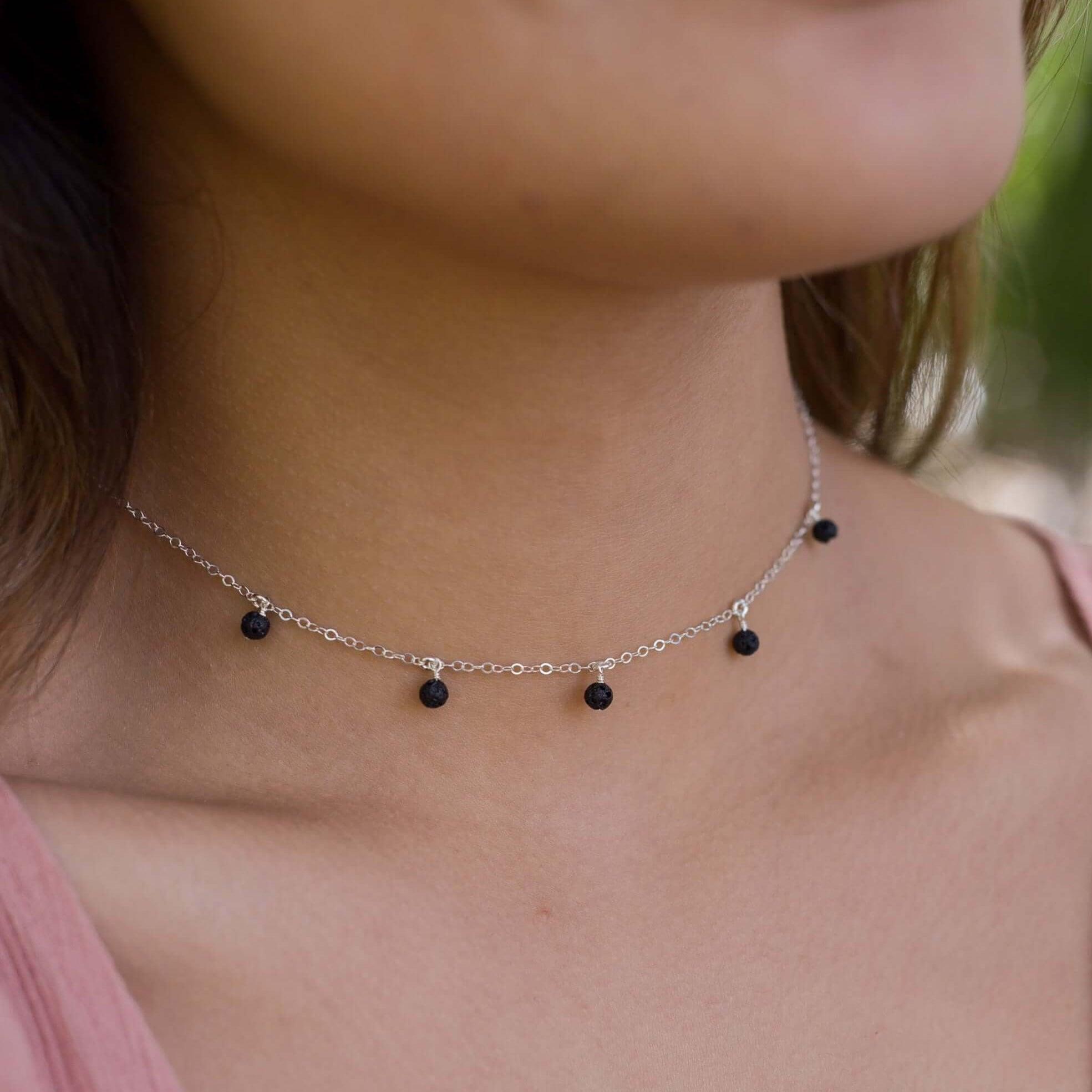 Essential Oil Lava Stone Bead Drop Choker - Essential Oil Lava Stone Bead Drop Choker - 14k Gold Fill - Luna Tide Handmade Crystal Jewellery