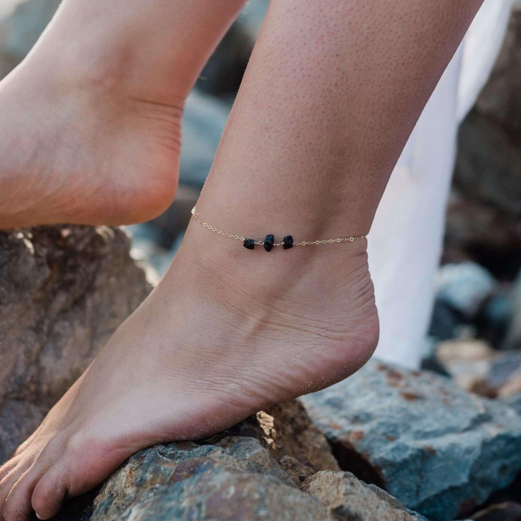 Essential Oil Lava Stone Beaded Chain Anklet - Essential Oil Lava Stone Beaded Chain Anklet - 14k Gold Fill - Luna Tide Handmade Crystal Jewellery