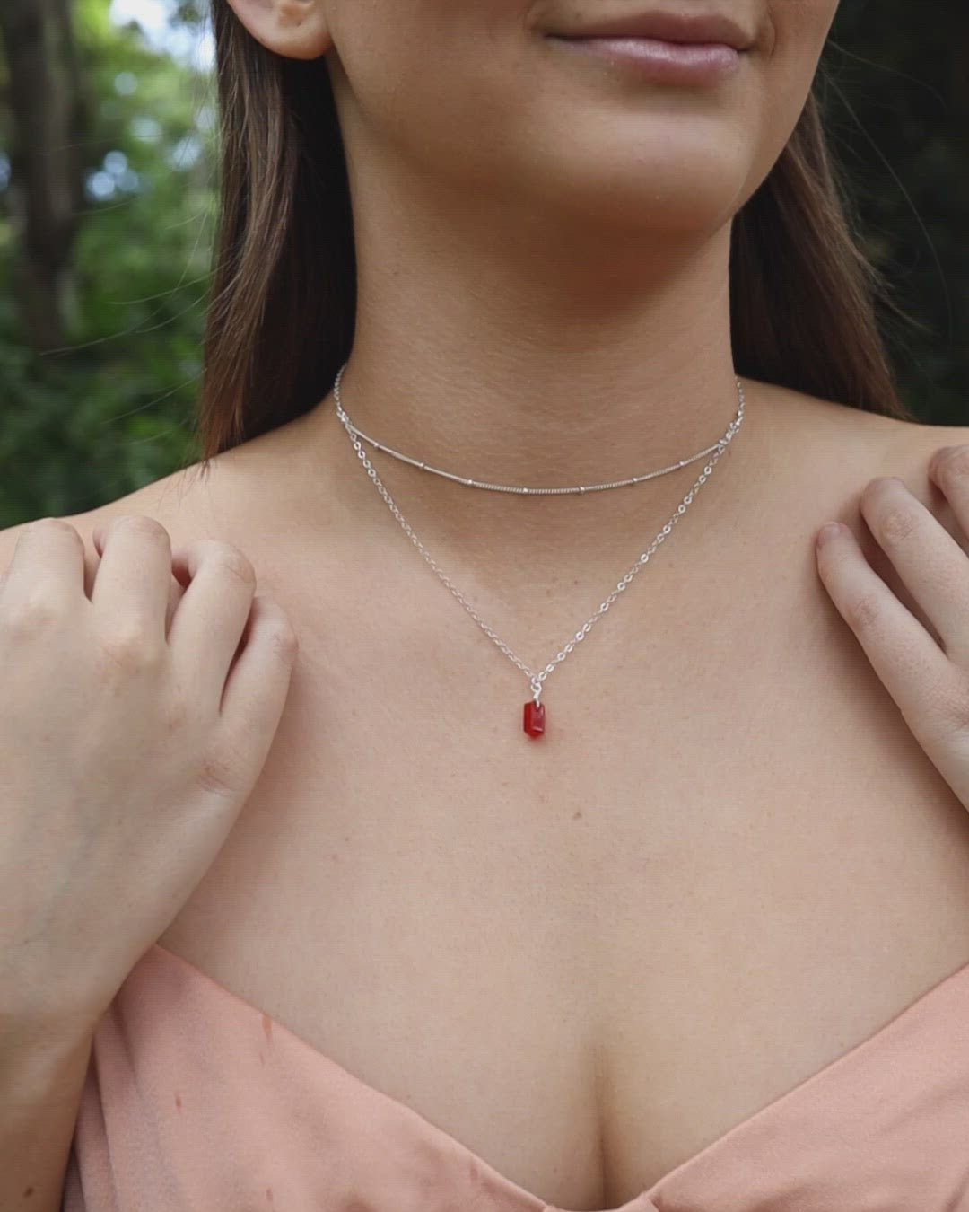 Carnelian Double Terminated Crystal Chain Layered Choker Necklace