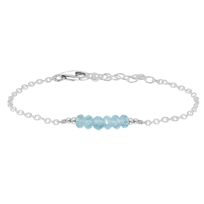 Faceted Bead Bar Bracelet - Aquamarine - Sterling Silver - Luna Tide Handmade Jewellery