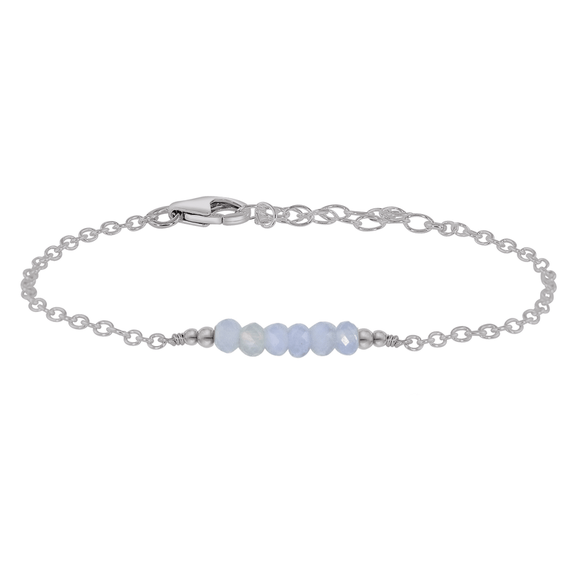 Faceted Bead Bar Bracelet - Blue Lace Agate - Stainless Steel - Luna Tide Handmade Jewellery