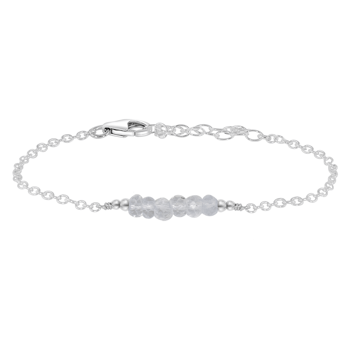 Faceted Bead Bar Bracelet - Crystal Quartz - Sterling Silver - Luna Tide Handmade Jewellery
