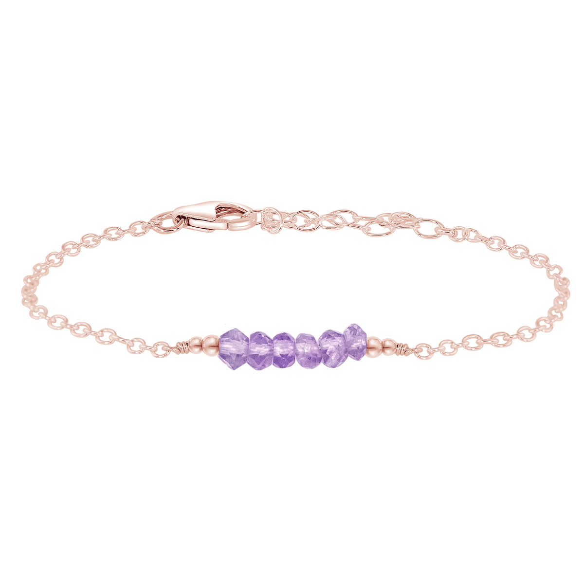 Faceted Bead Bar Bracelet - Lavender Amethyst - 14K Rose Gold Fill - Luna Tide Handmade Jewellery