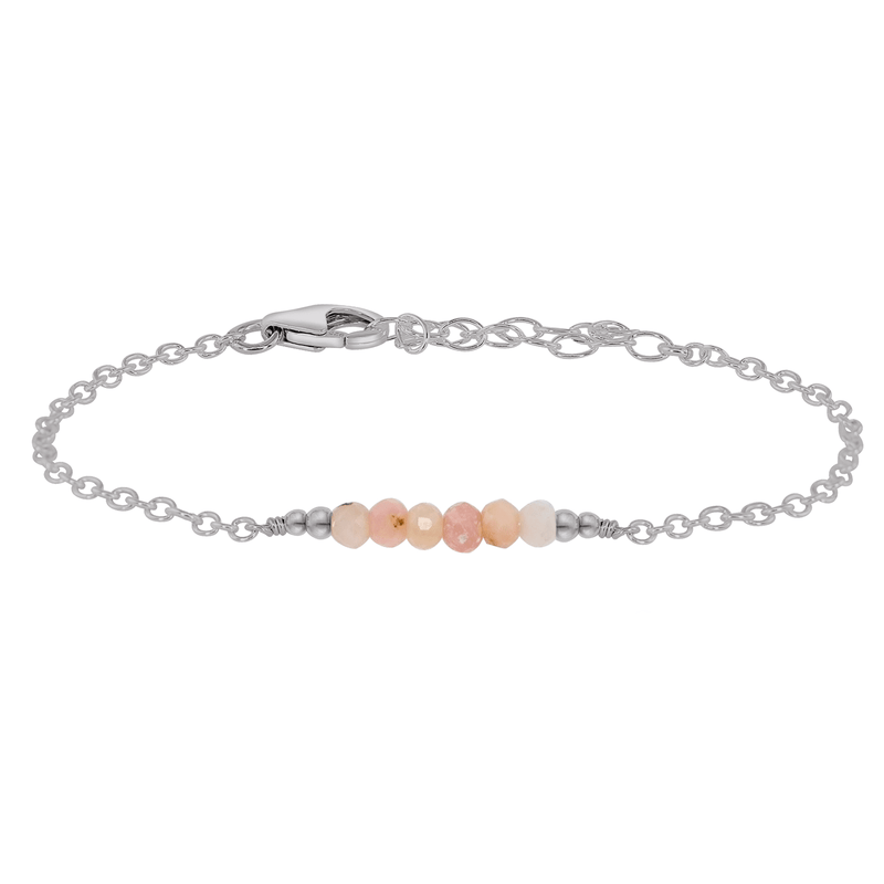 Faceted Bead Bar Bracelet - Pink Peruvian Opal - Stainless Steel - Luna Tide Handmade Jewellery
