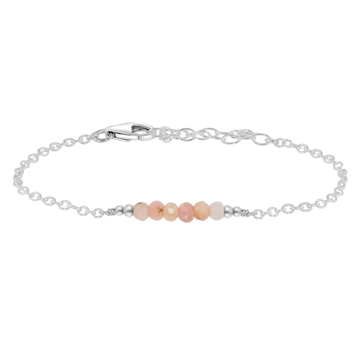 Faceted Bead Bar Bracelet - Pink Peruvian Opal - Sterling Silver - Luna Tide Handmade Jewellery