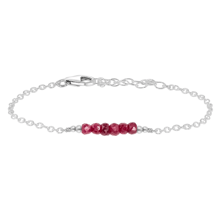 Faceted Bead Bar Bracelet - Ruby - Sterling Silver - Luna Tide Handmade Jewellery