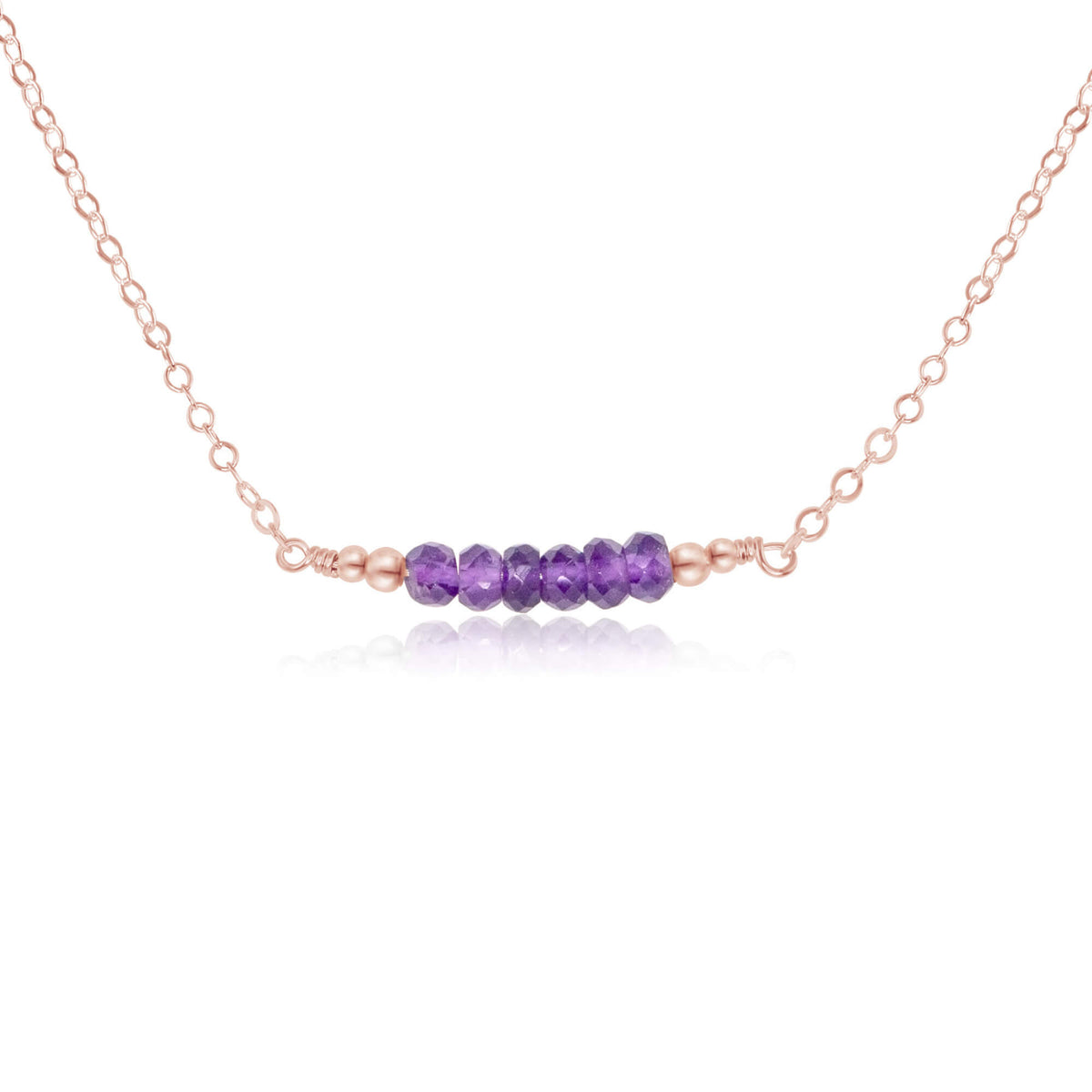 Faceted Bead Bar Necklace - Amethyst - 14K Rose Gold Fill - Luna Tide Handmade Jewellery