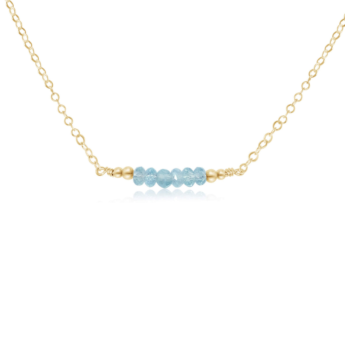Faceted Bead Bar Necklace - Aquamarine - 14K Gold Fill - Luna Tide Handmade Jewellery