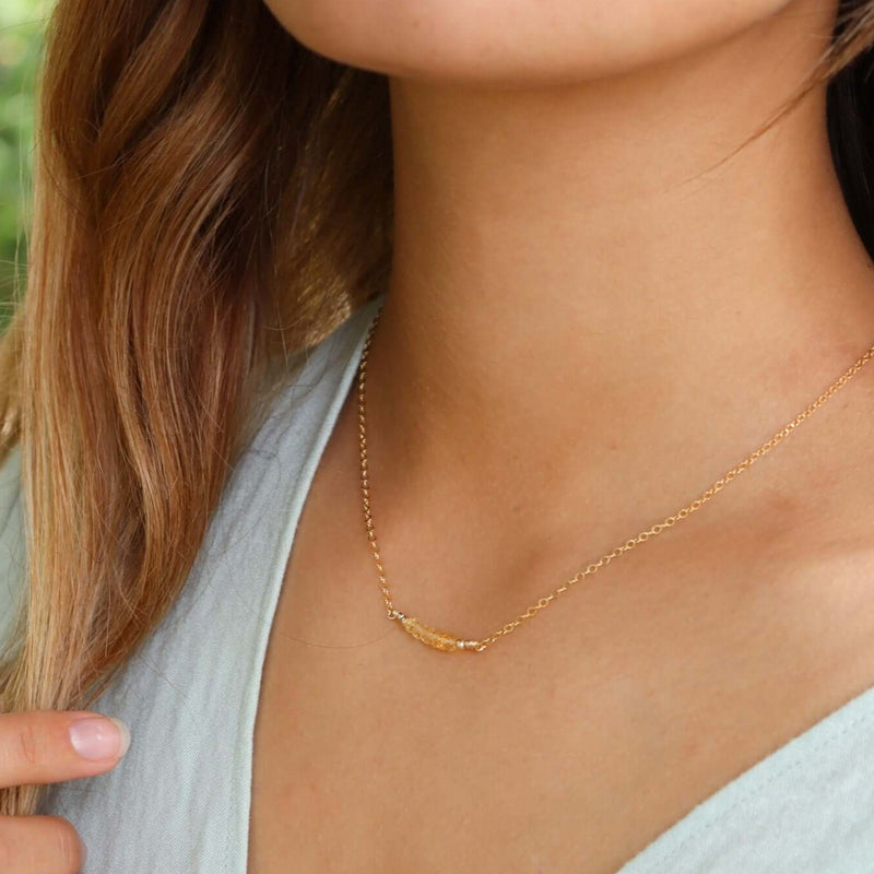 Faceted Bead Bar Necklace - Citrine - 14K Gold Fill - Luna Tide Handmade Jewellery