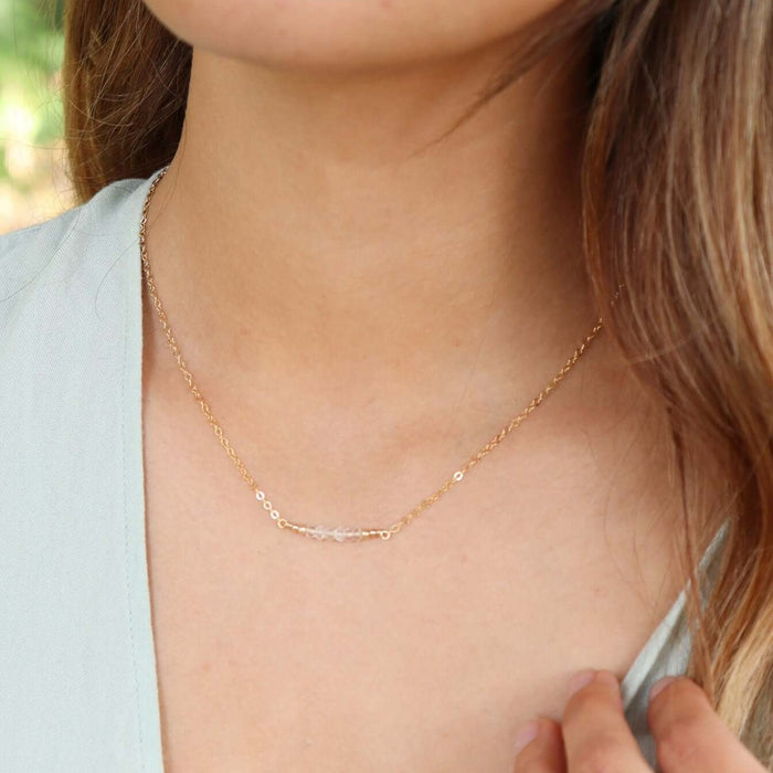 Faceted Bead Bar Necklace - Crystal Quartz - 14K Gold Fill - Luna Tide Handmade Jewellery