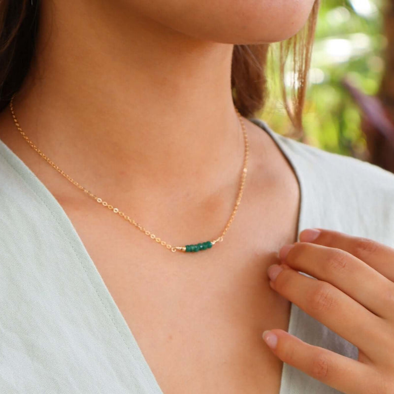 Faceted Bead Bar Necklace - Emerald - 14K Gold Fill - Luna Tide Handmade Jewellery