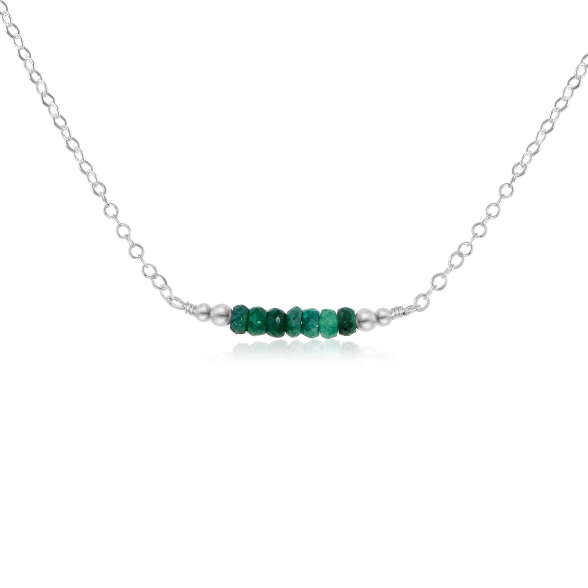 Faceted Bead Bar Necklace - Emerald - Sterling Silver - Luna Tide Handmade Jewellery