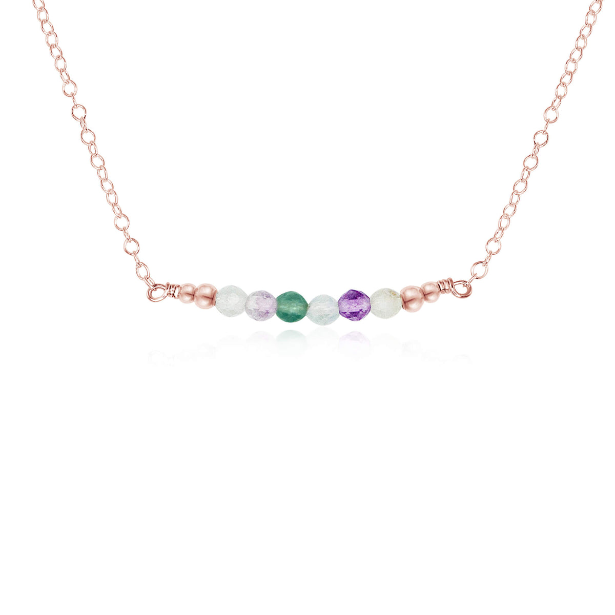 Faceted Bead Bar Necklace - Fluorite - 14K Rose Gold Fill - Luna Tide Handmade Jewellery