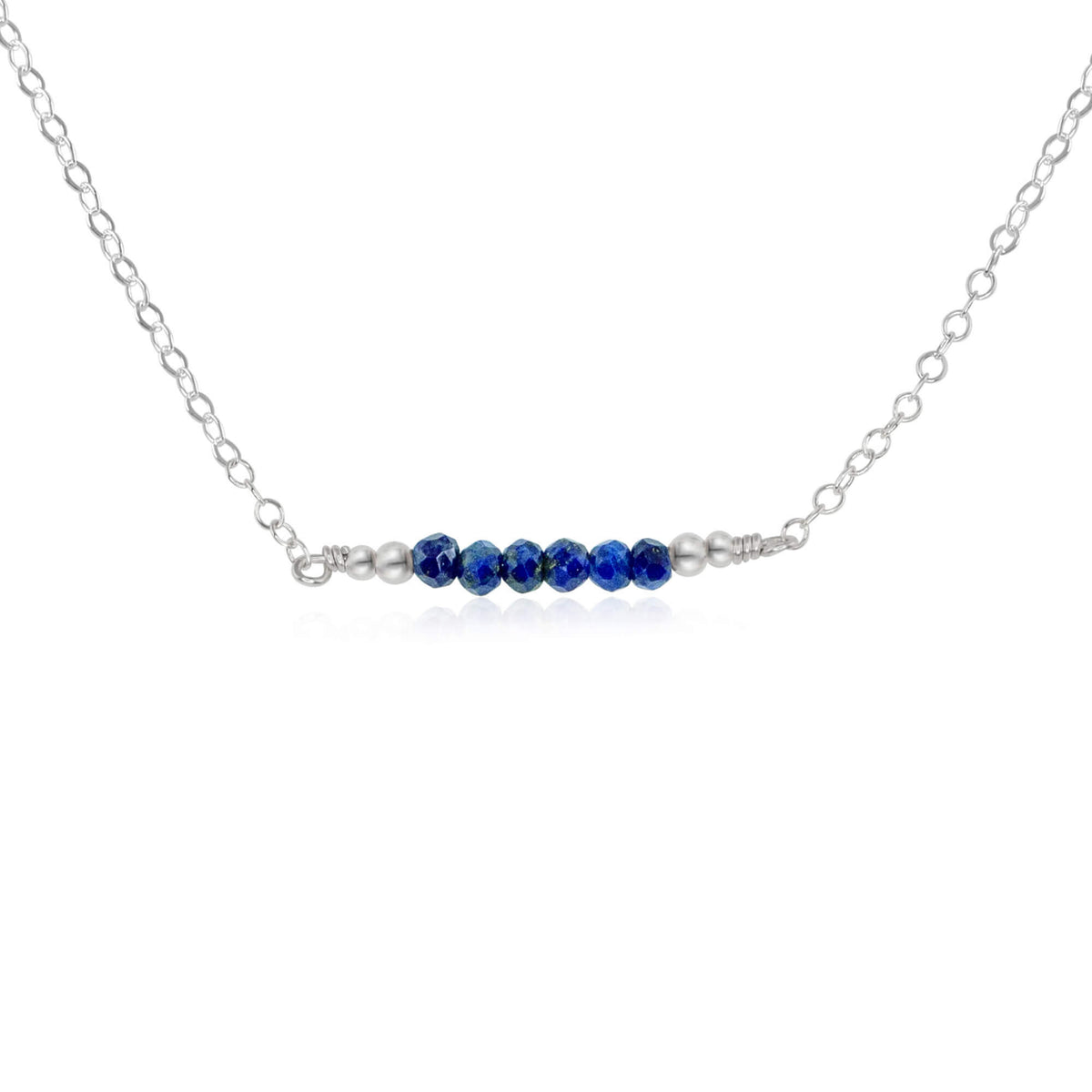 Faceted Bead Bar Necklace - Lapis Lazuli - Sterling Silver - Luna Tide Handmade Jewellery