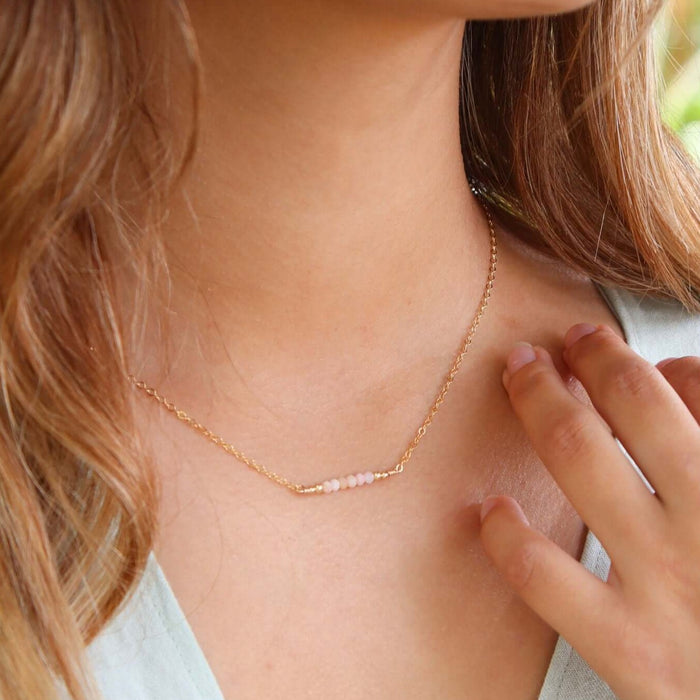 Faceted Bead Bar Necklace - Pink Peruvian Opal - 14K Gold Fill - Luna Tide Handmade Jewellery