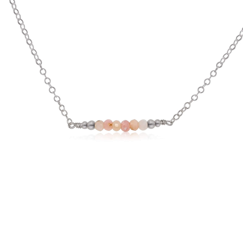 Faceted Bead Bar Necklace - Pink Peruvian Opal - Stainless Steel - Luna Tide Handmade Jewellery