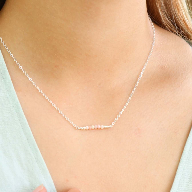 Faceted Bead Bar Necklace - Pink Peruvian Opal - Sterling Silver - Luna Tide Handmade Jewellery