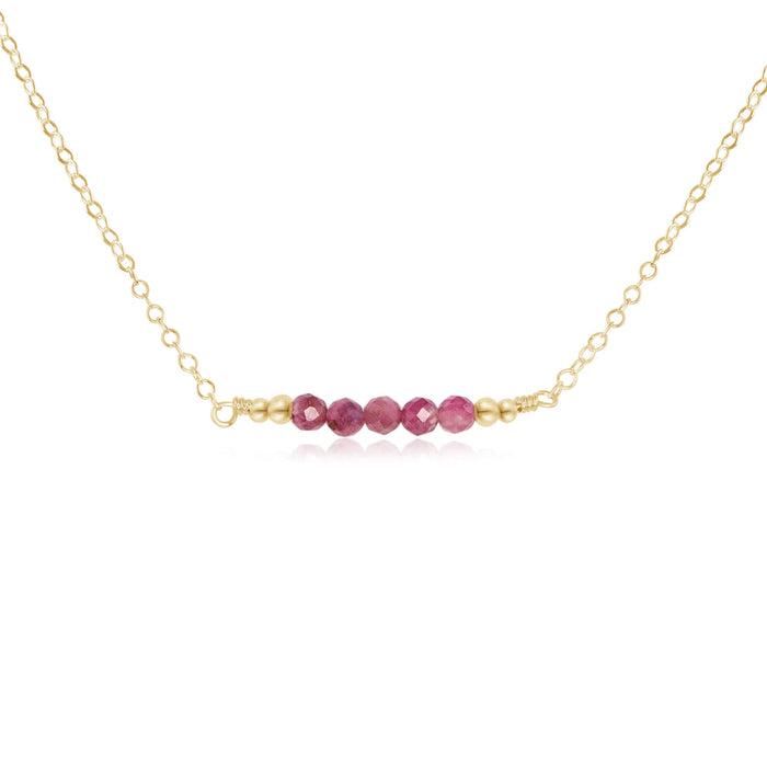 Faceted Bead Bar Necklace - Pink Tourmaline - 14K Gold Fill - Luna Tide Handmade Jewellery