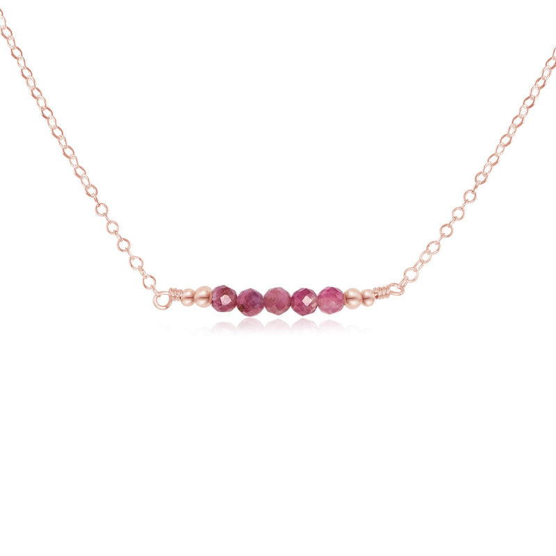 Faceted Bead Bar Necklace - Pink Tourmaline - 14K Rose Gold Fill - Luna Tide Handmade Jewellery