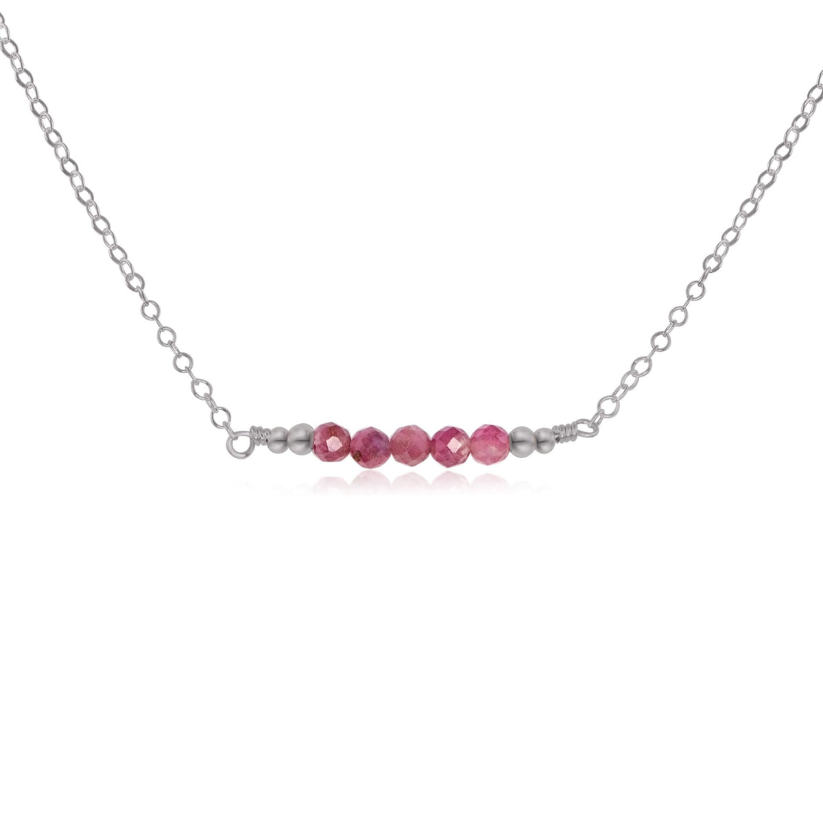 Faceted Bead Bar Necklace - Pink Tourmaline - Stainless Steel - Luna Tide Handmade Jewellery