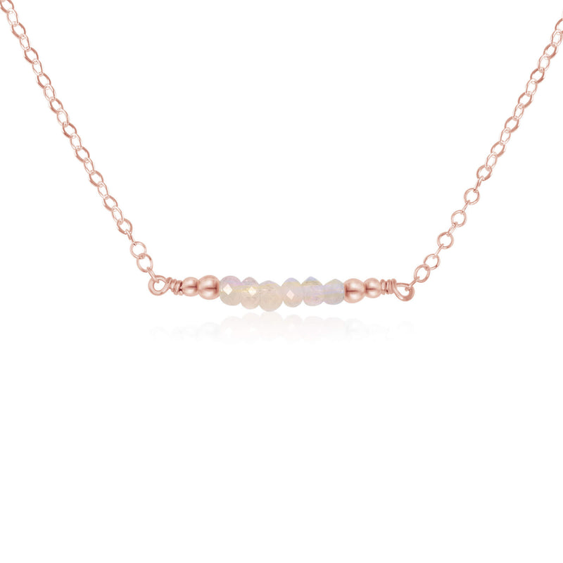 Faceted Bead Bar Necklace - Rainbow Moonstone - 14K Rose Gold Fill - Luna Tide Handmade Jewellery