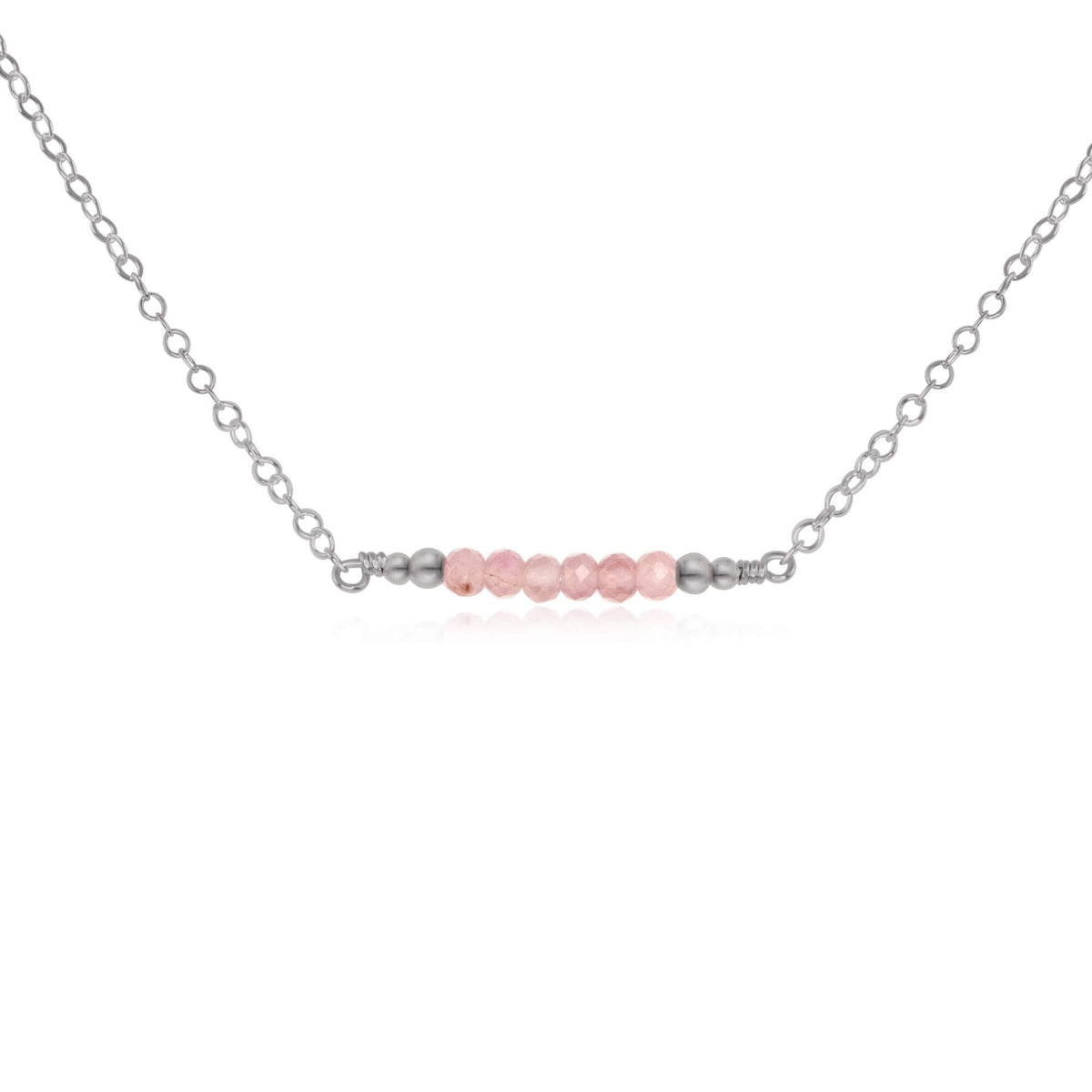 Faceted Bead Bar Necklace - Rose Quartz - Stainless Steel - Luna Tide Handmade Jewellery