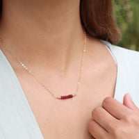 Faceted Bead Bar Necklace - Ruby - 14K Gold Fill - Luna Tide Handmade Jewellery