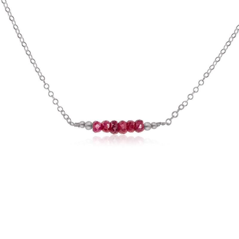 Faceted Bead Bar Necklace - Ruby - Stainless Steel - Luna Tide Handmade Jewellery