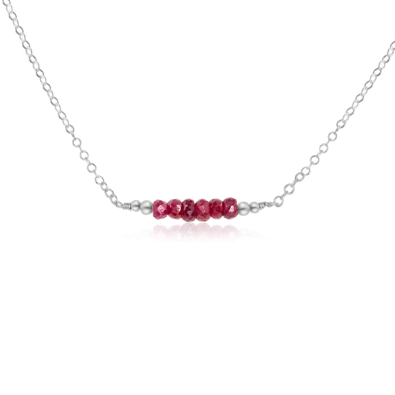 Faceted Bead Bar Necklace - Ruby - Sterling Silver - Luna Tide Handmade Jewellery