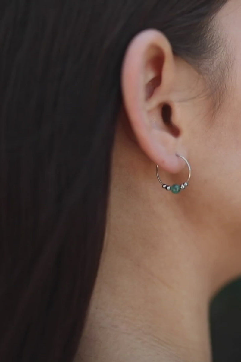 Tiny Green Emerald Gemstone Bead Hoop Earrings