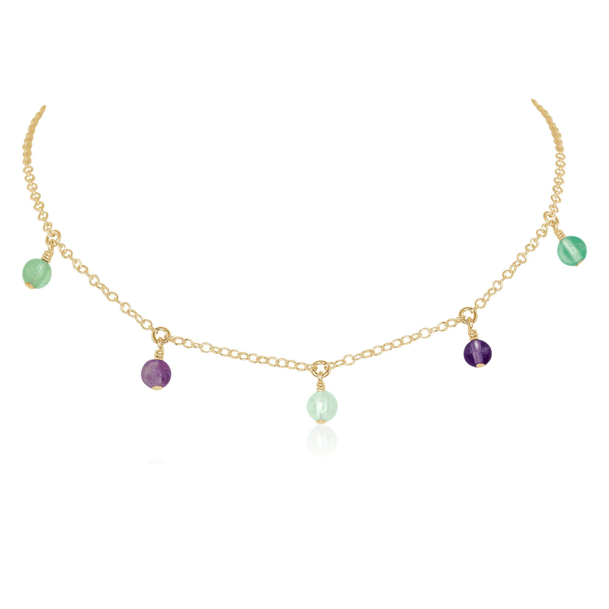 Fluorite Bead Drop Choker - Fluorite Bead Drop Choker - 14k Gold Fill - Luna Tide Handmade Crystal Jewellery