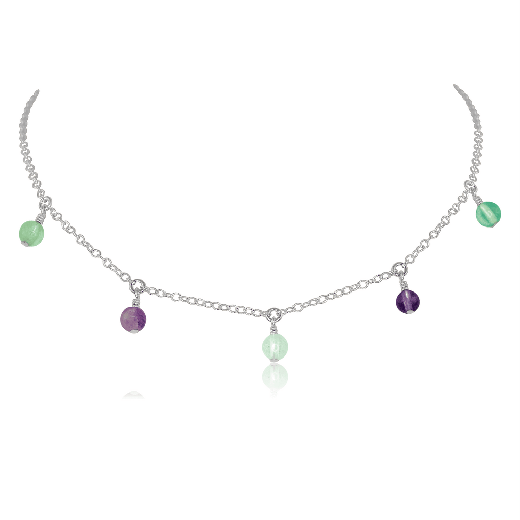 Fluorite Bead Drop Choker - Fluorite Bead Drop Choker - Sterling Silver - Luna Tide Handmade Crystal Jewellery
