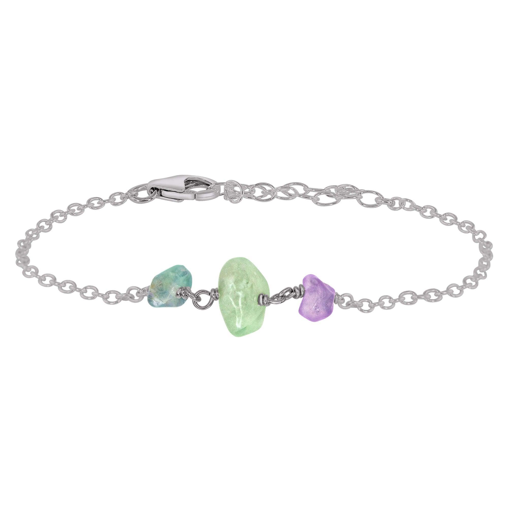 Fluorite Beaded Chain Bracelet - Fluorite Beaded Chain Bracelet - Stainless Steel - Luna Tide Handmade Crystal Jewellery