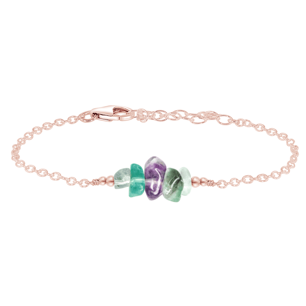 Fluorite Chip Bead Bar Bracelet - Fluorite Chip Bead Bar Bracelet - 14k Rose Gold Fill - Luna Tide Handmade Crystal Jewellery